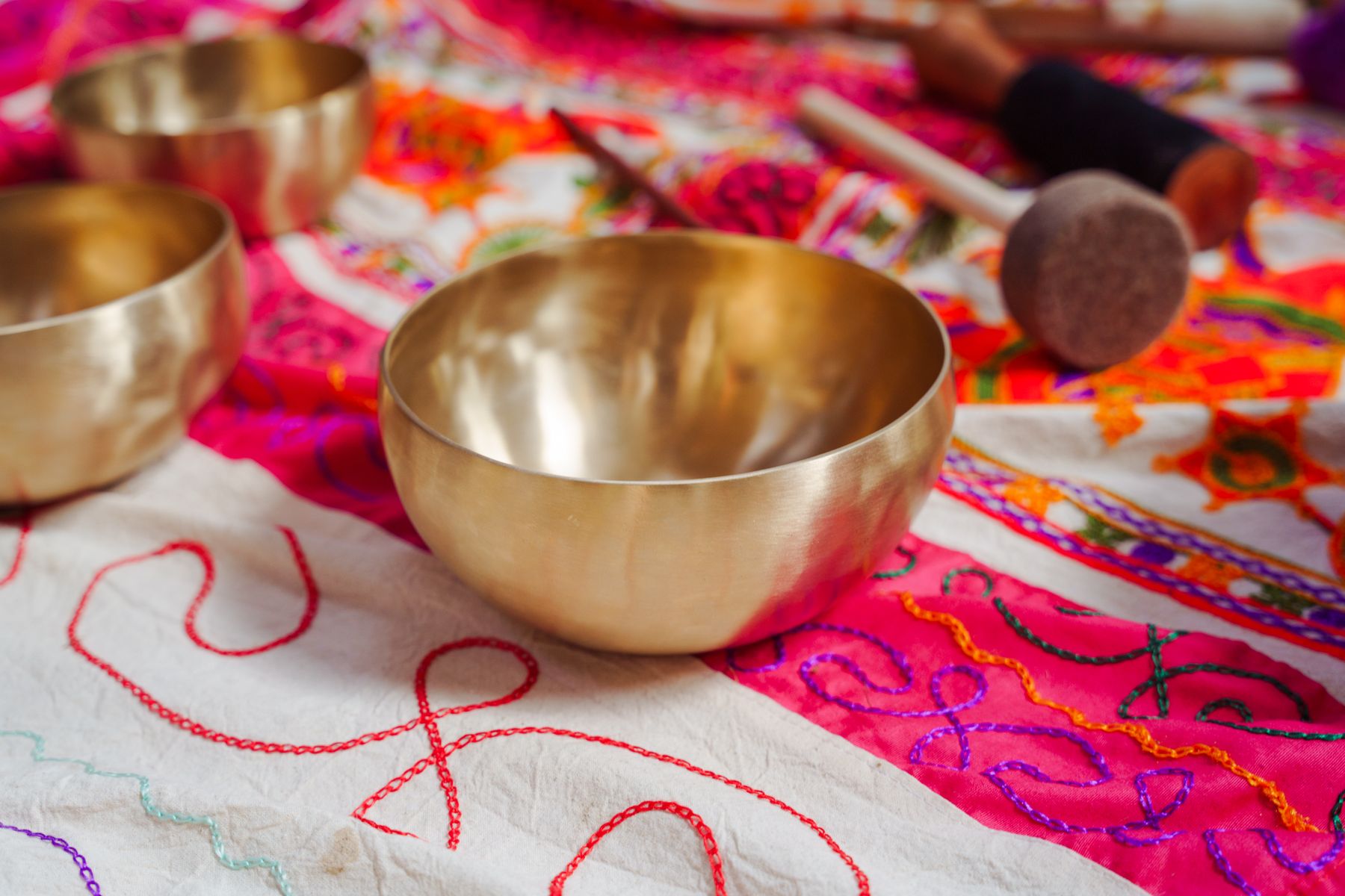 Close view of a brass singing bowl